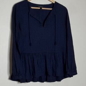 J.Crew Navy Peplum Tassel Tie Top Size 10